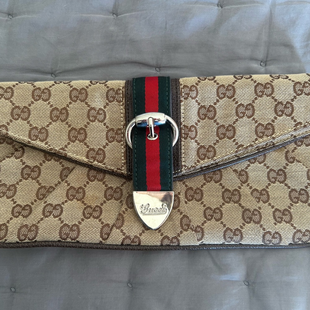 Gucci Beige and Brown GG Pattern Clutch